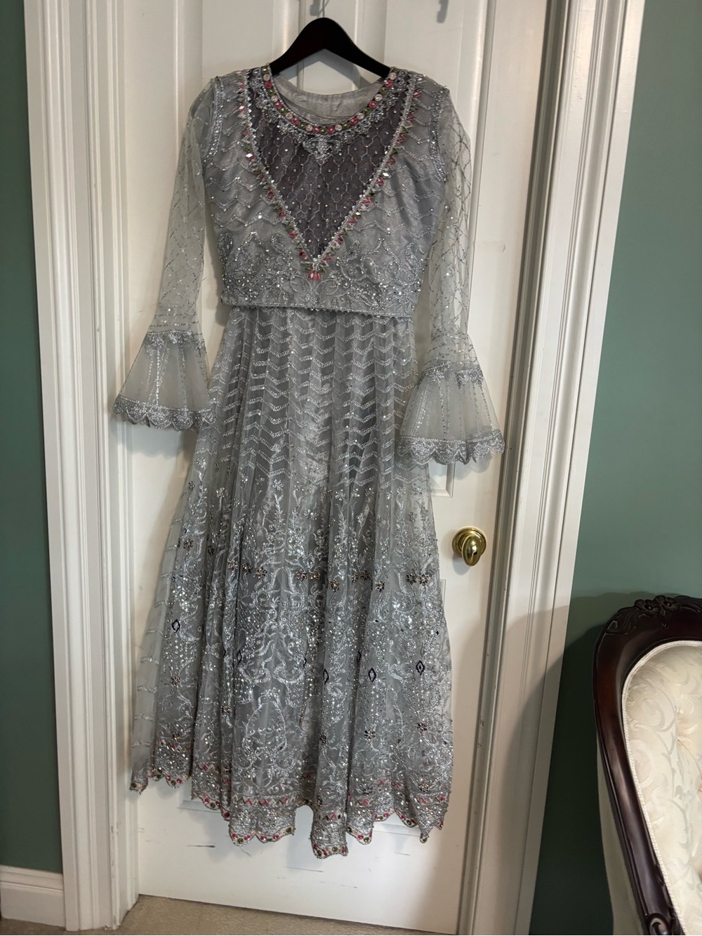 Silver Embellished Indian newtwo piece  Dress medium size for wedding reception
